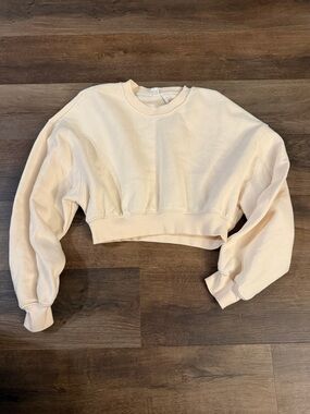 Urban Outfitters Cream Cropped Crewneck Sweatshirt